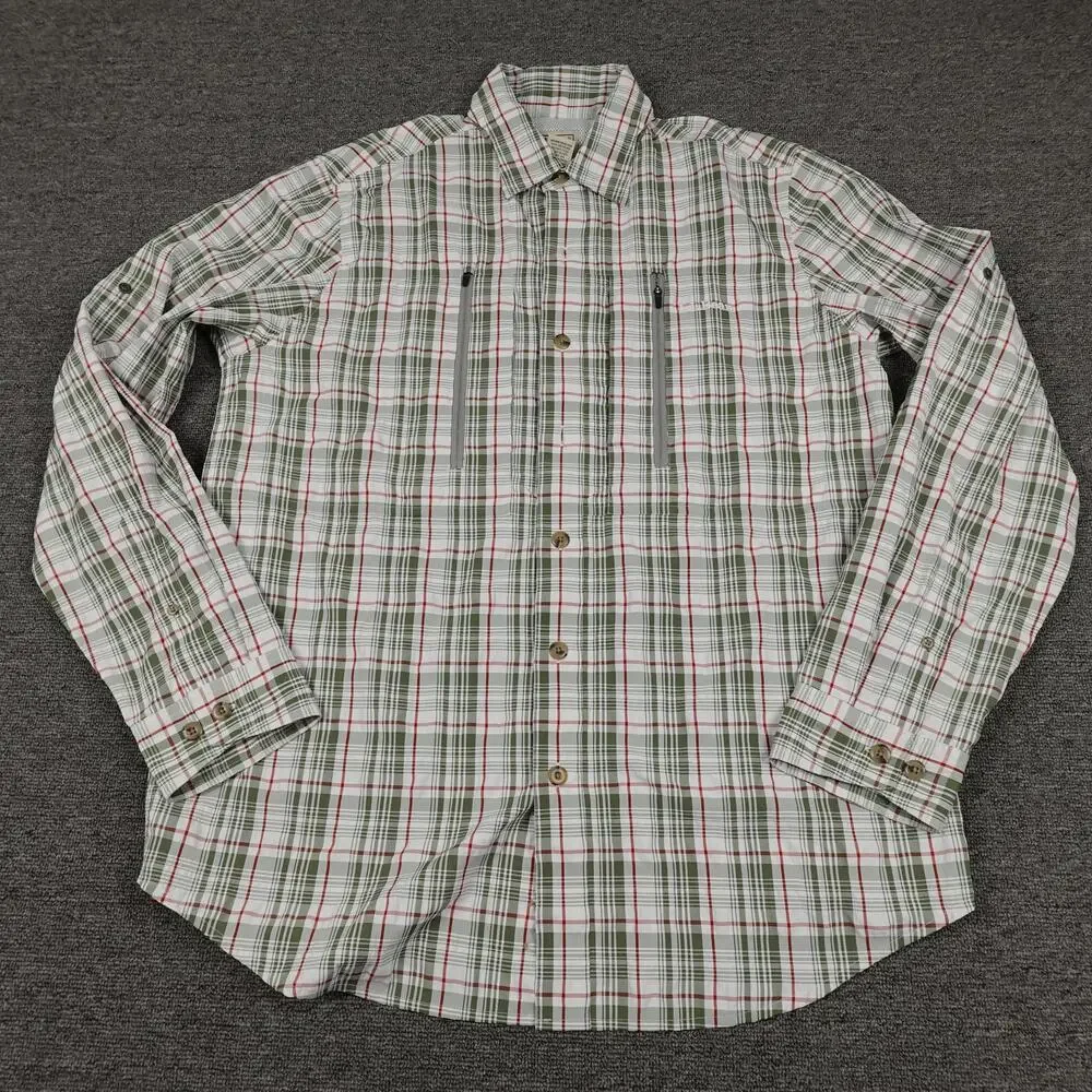 L.L.Bean Shirt Mens Medium Green Plaid Long Sleeve Fishing Lightweight Outdoor